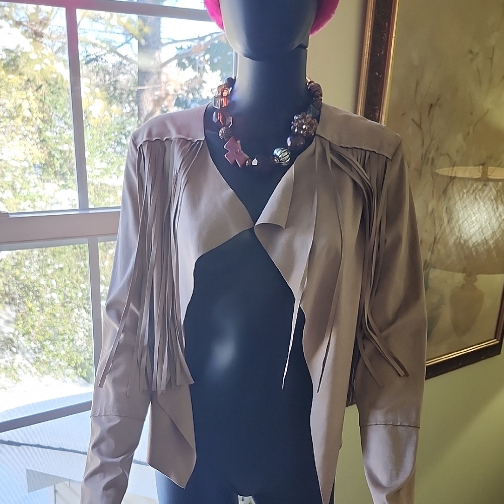 Romeo & Juliet Couture Beige Fringe Blazer